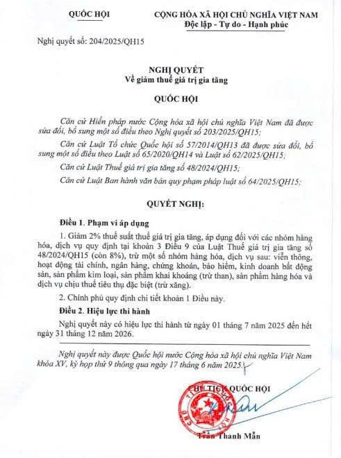 nghị quyết giảm thuế
