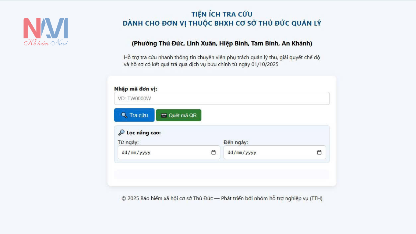 Tiện ích tra cứu đơn vị thuộc BHXH Cơ sở Thủ Đức quản lý