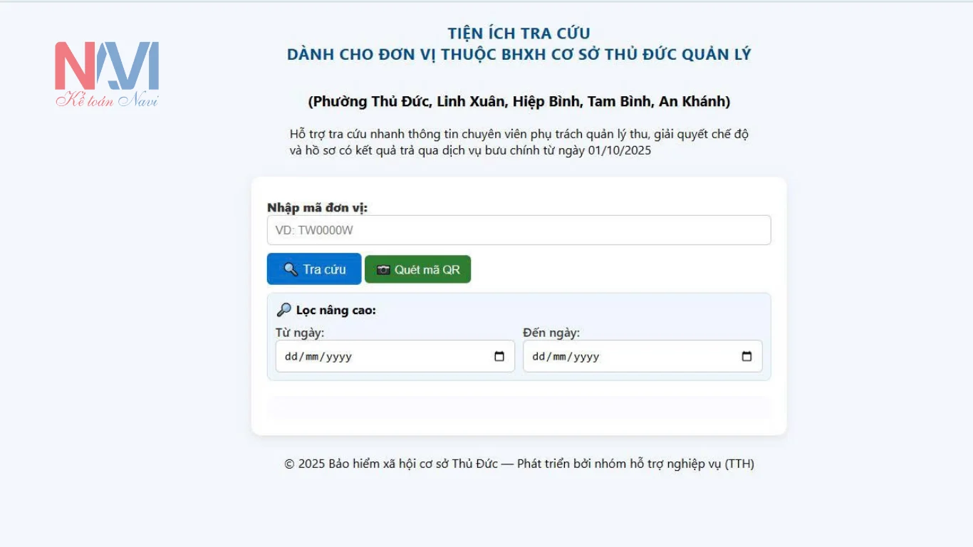 Tiện ích tra cứu đơn vị thuộc BHXH Cơ sở Thủ Đức quản lý