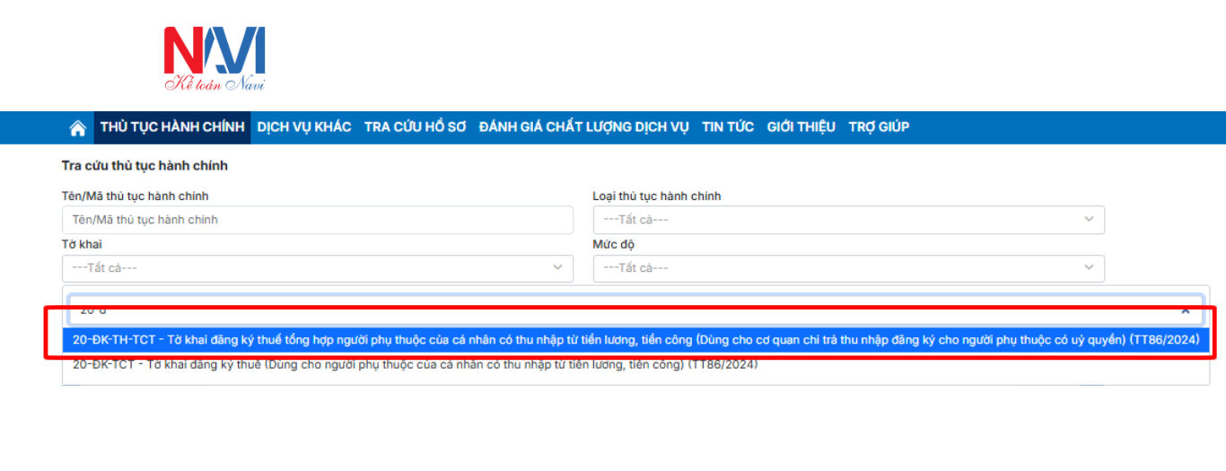 Tờ khai 20-ĐK-TH-TCT đăng ký thuế tổng hợp người phụ thuộc 