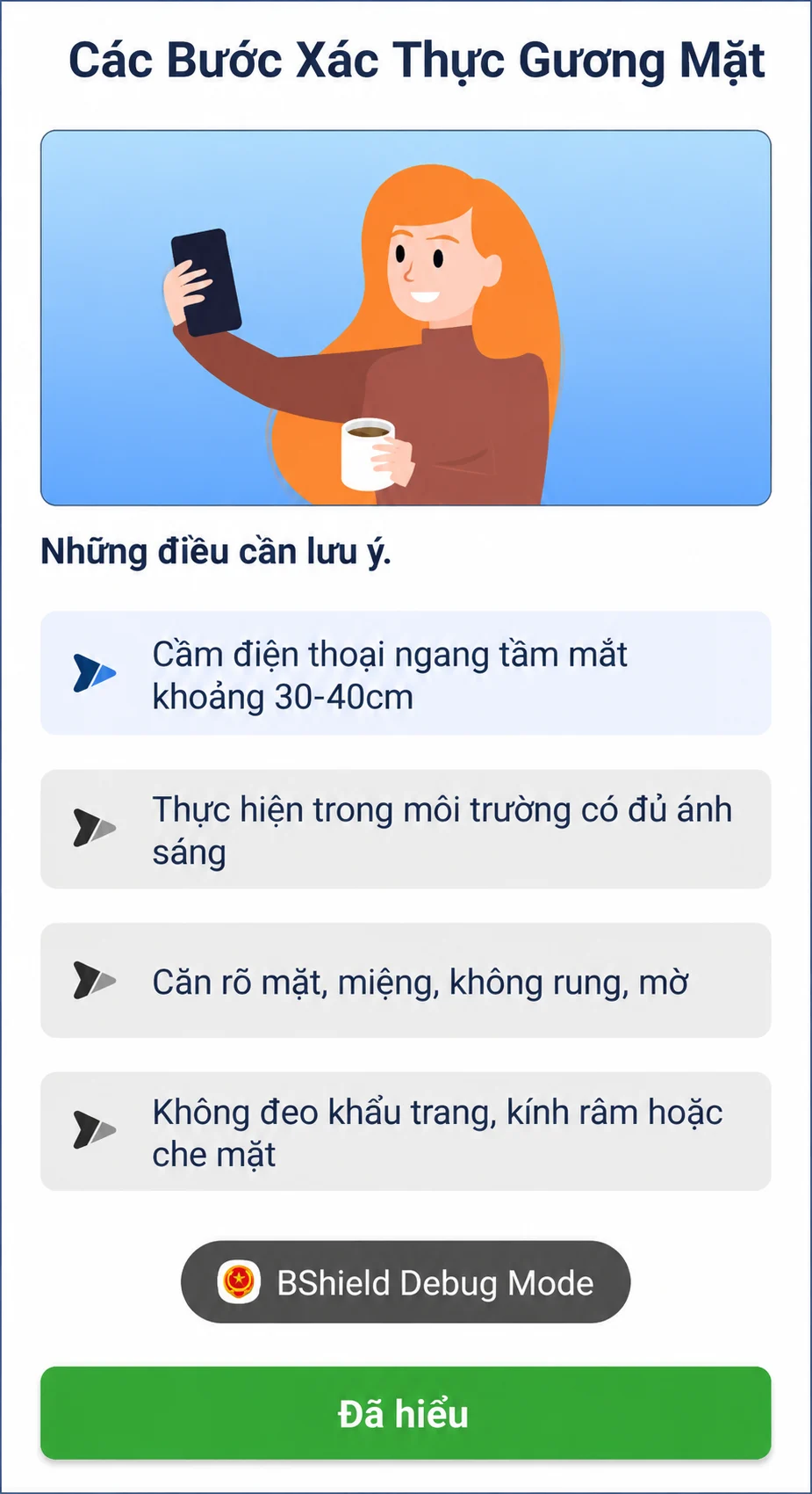 Các bước xác thực gương mặt
