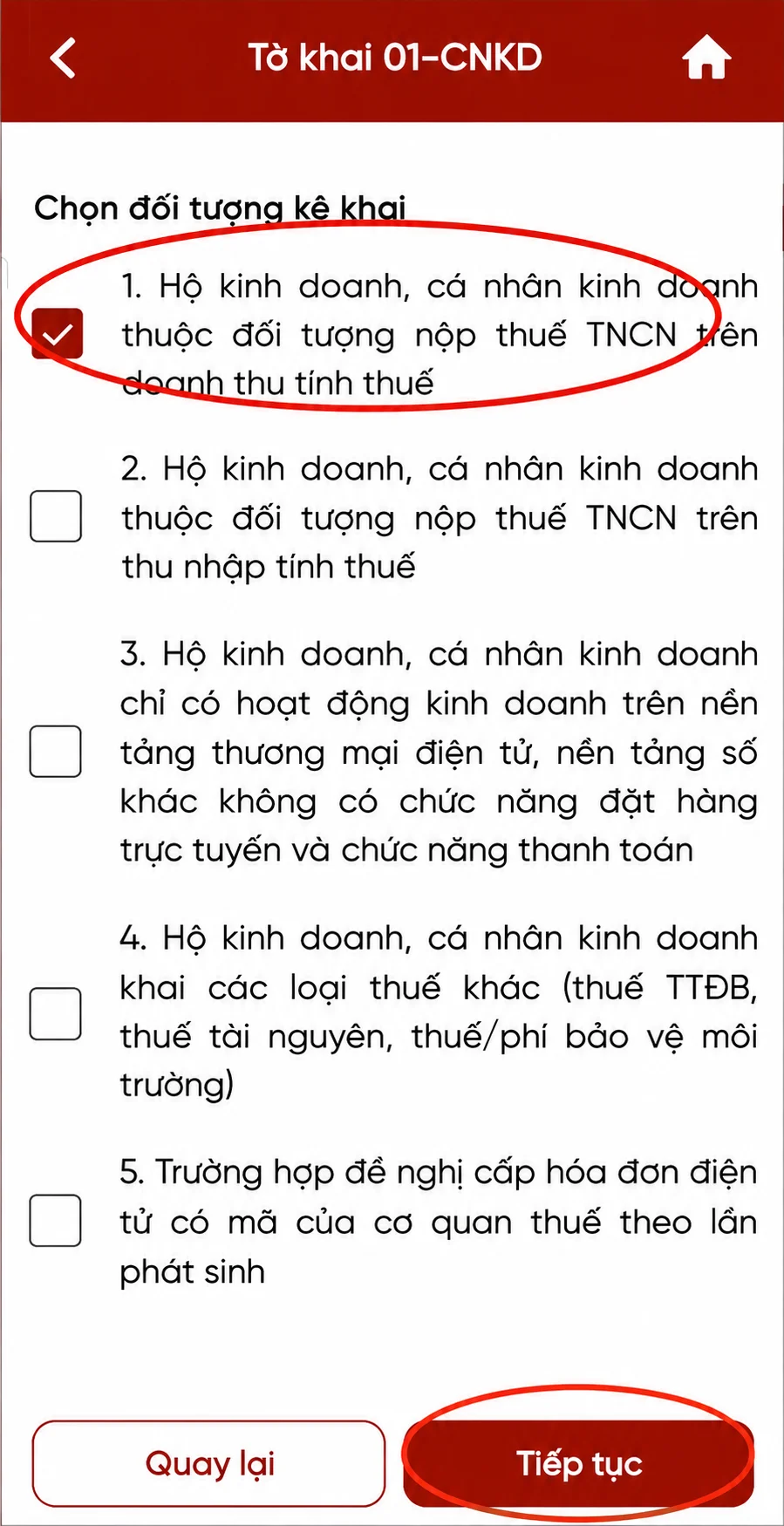 Chọn đối tượng kê khai