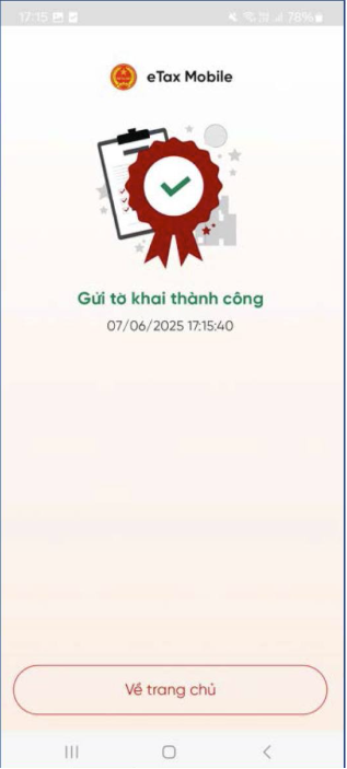 Gửi tờ khai thành công