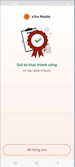 Gửi tờ khai thành công