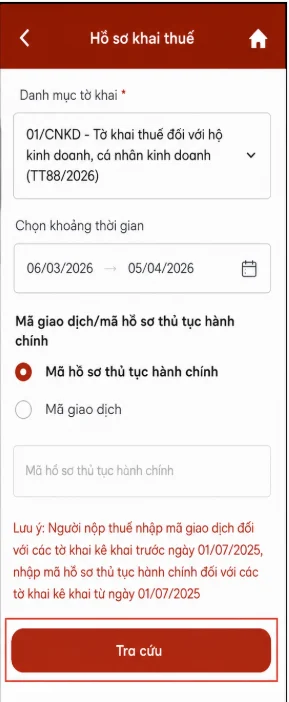 Tra cứu tờ khai cần bổ sung