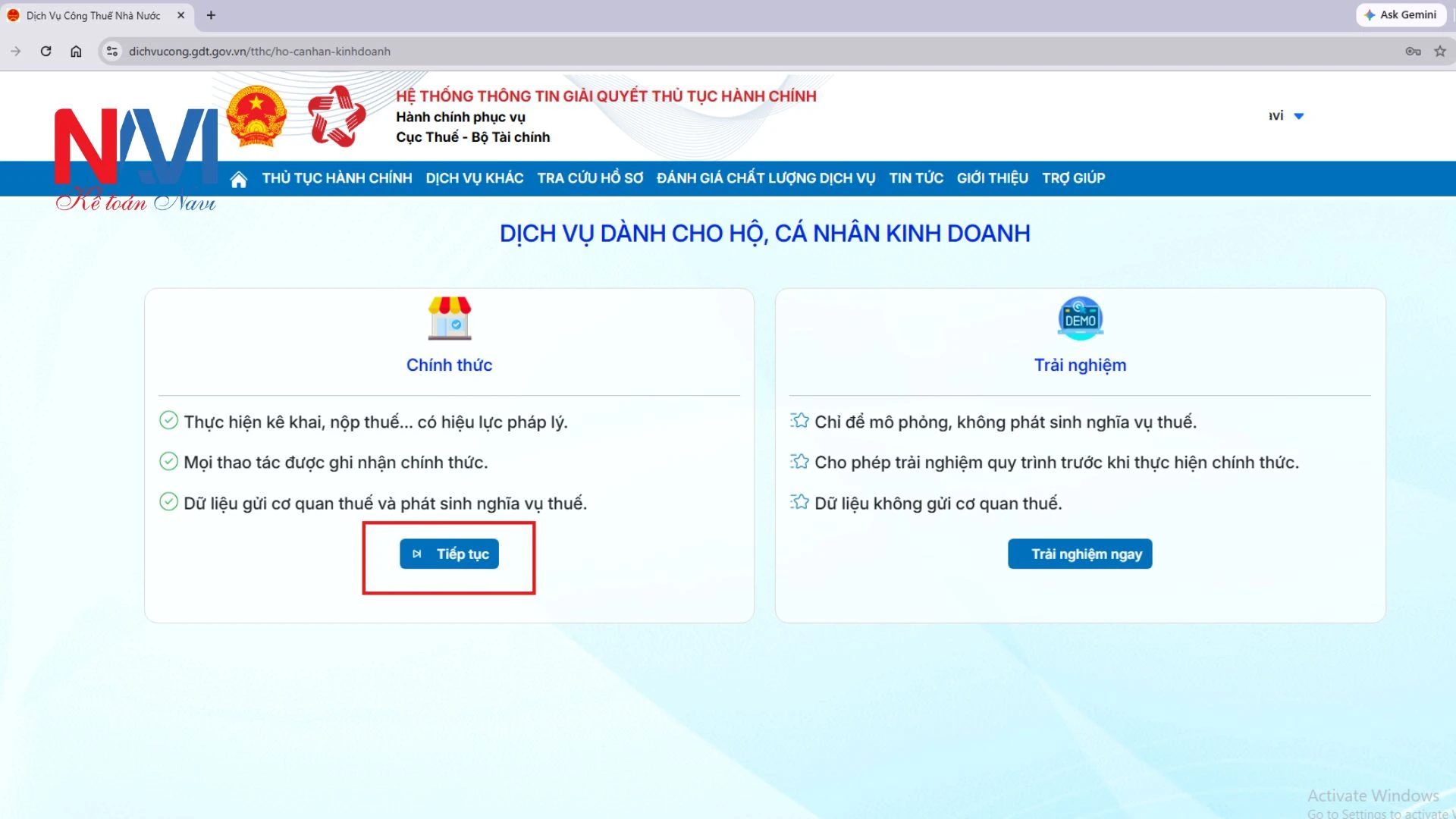 Dịch vụ dành cho hộ, cá nhân kinh doanh