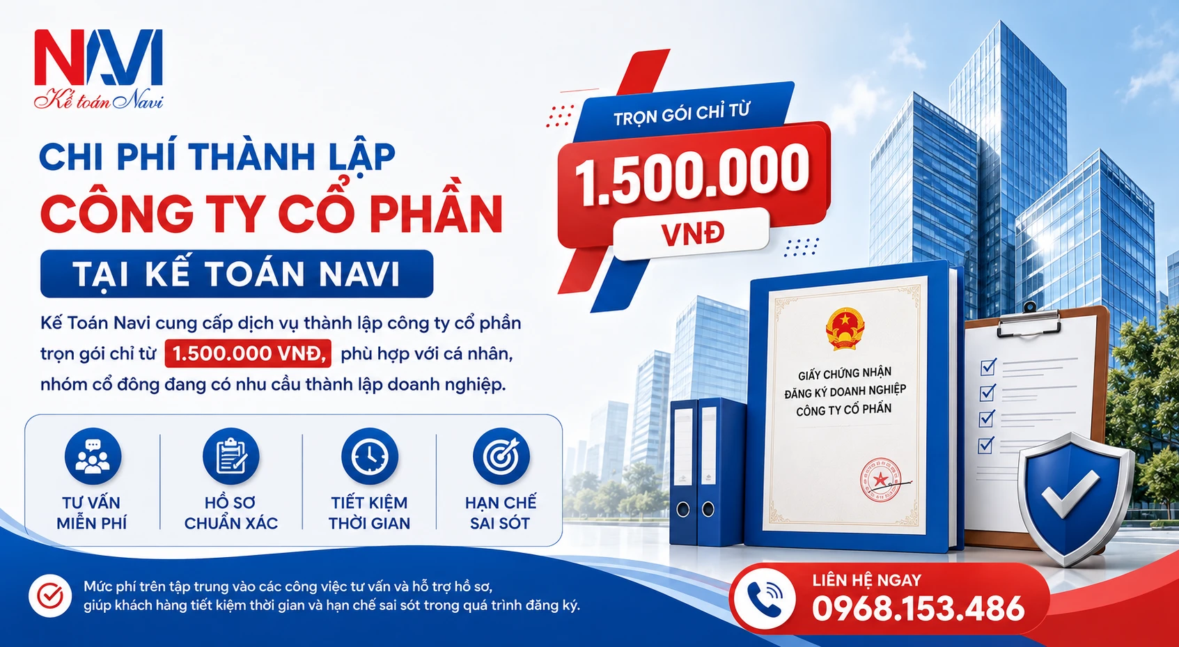 Chi phí thành lập công ty cổ phần tại Kế Toán Navi