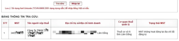 NNT không hoạt động tại địa chỉ đã đăng ký