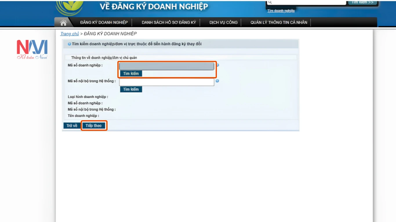 Tìm kiếm doanh nghiệp cần kê khai