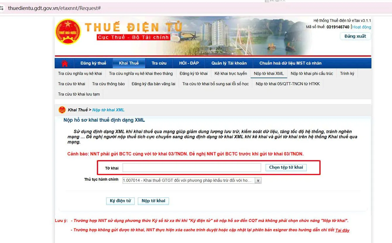 Nộp hồ sơ khai thuế định dạng XML