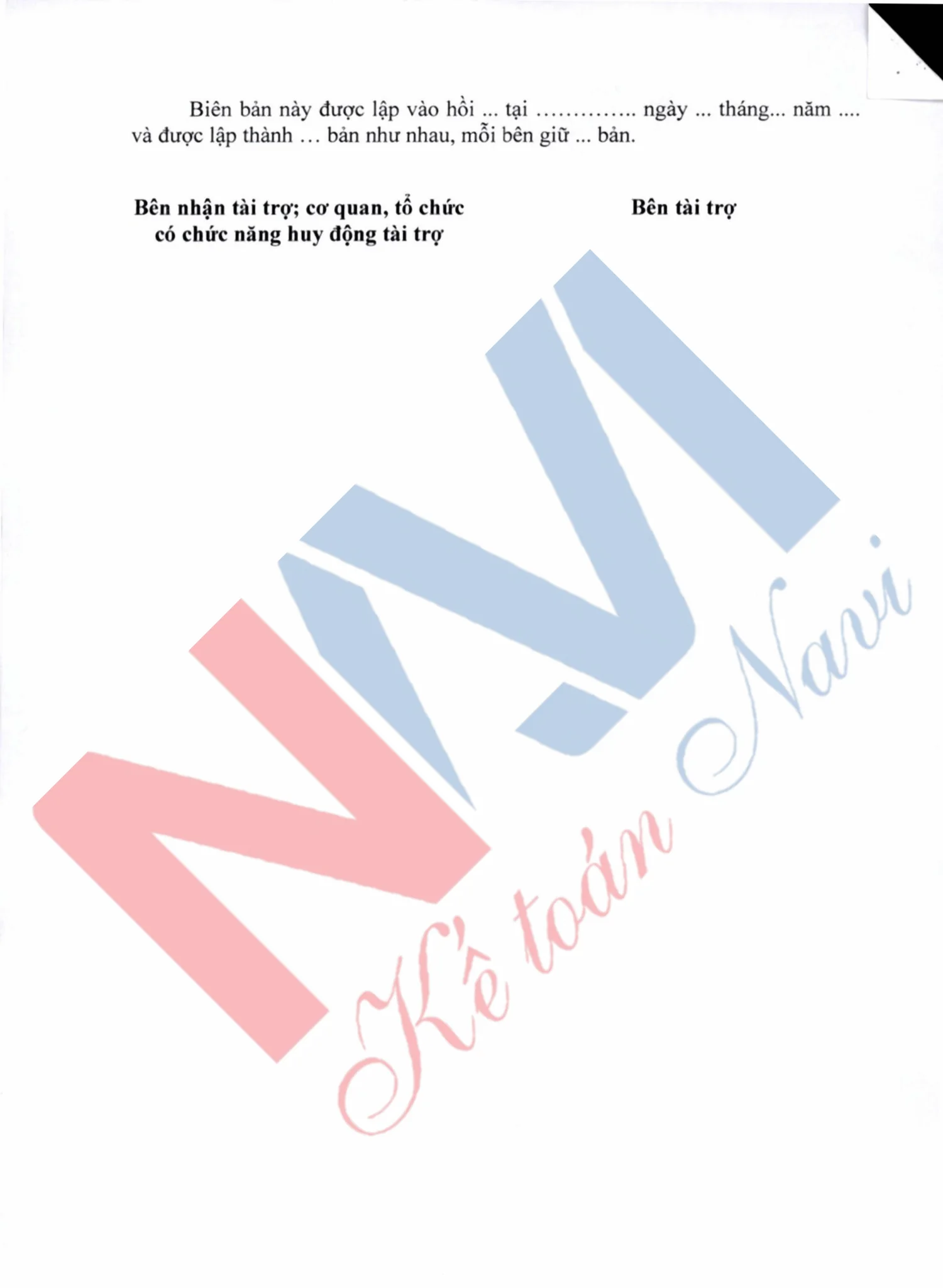 Mẫu số 01/TNDN Biên bản xác nhận khoản tài trợ