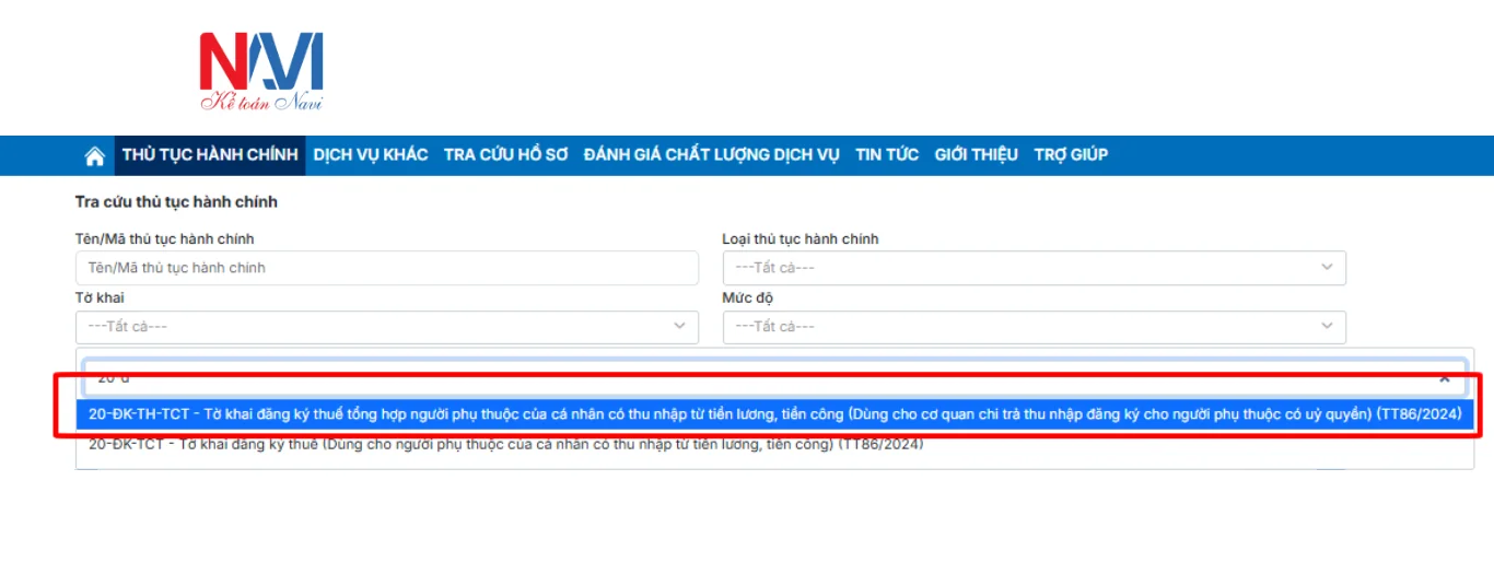 Tờ khai 20-ĐK-TH-TCT đăng ký thuế tổng hợp người phụ thuộc 
